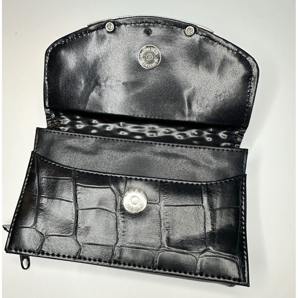 Western Crossbody Wallet Clutch Faux Croc Woven Leather Look Silver Heart Medusa - Picture 14 of 16